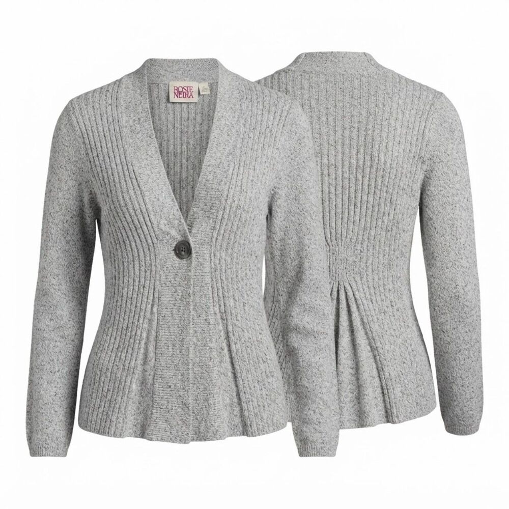 Rosie Neira Anthropologie Isabella Style Gray Knit Button Cardigan Sweater M